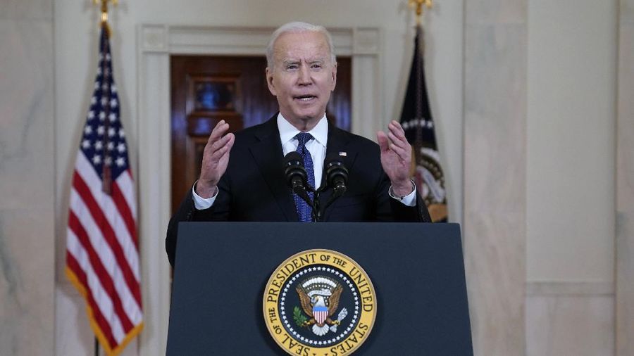 President Joe Biden speaks about a cease-fire between Israel and Hamas, in the Cross Hall of the White House, Thursday, May 20, 2021, in Washington. (AP Photo/Evan Vucci)