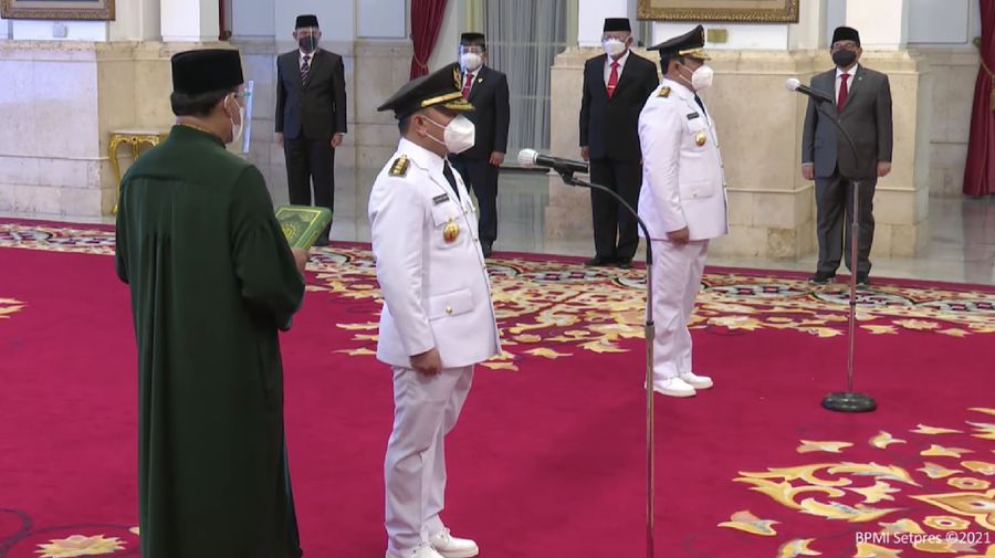 Pelantikan Gubernur dan Wakil Gubernur Kalimantan Tengah dan Kepala BNPB, 25 Mei 2021. (Tangkapan layar Setpres RI)
