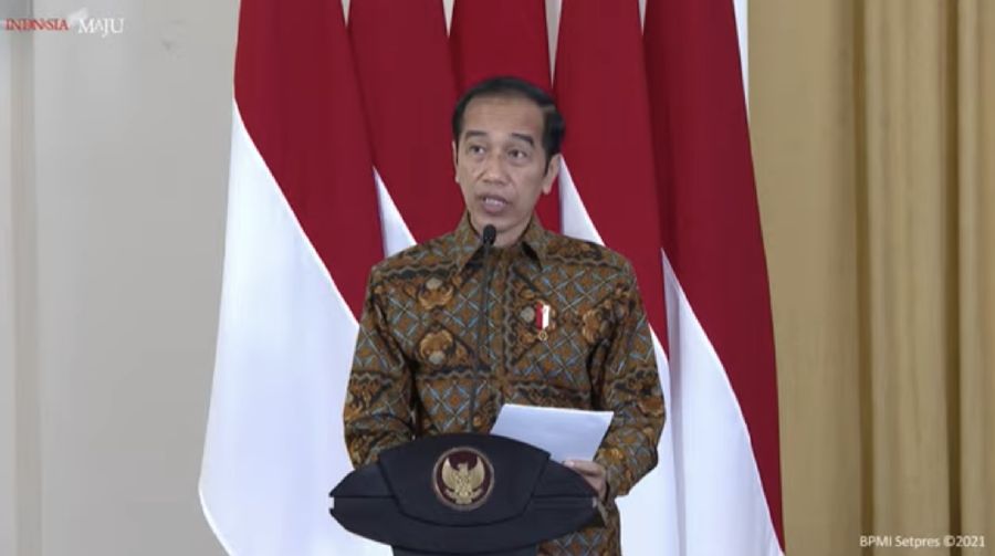 Jokowi dalam acara peresmian pembukaan rapat koordinasi nasional pengawasan Intern Pemerintah Tahun 2021. (Tangkapan layar Youtube Setpres RI)
