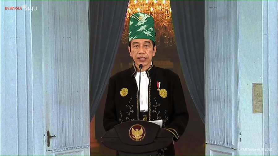Presiden RI, Joko Widodo (Jokowi) di Upacara Peringatan Hari Lahir Pancasila Tahun 2021, Istana Kepresidenan Bogor, (BPMI Setpres 2021) 1 Juni 2021. (BPMI)