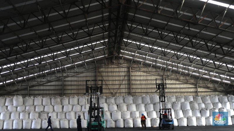 Gula kristal mentah (raw sugar)  impor (CNBC Indonesia/Tri Susilo)