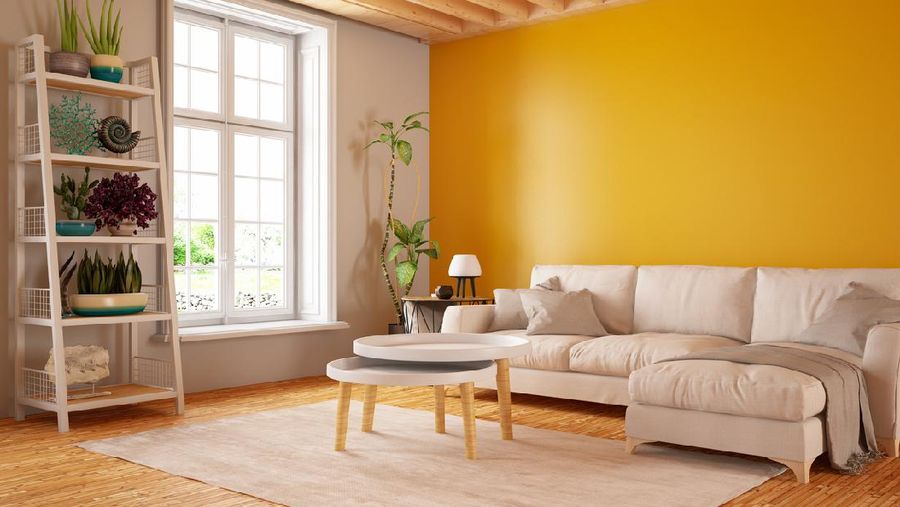Modern living room interior with sofa. 3d Render