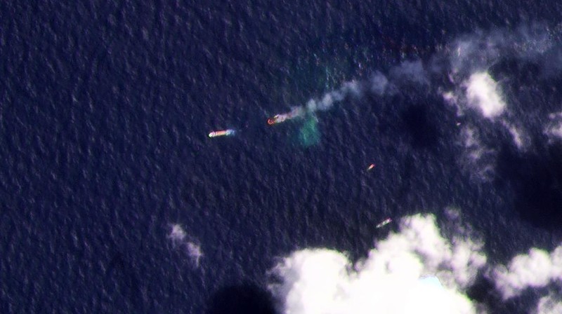 This photo provided by Sri Lankan Air Force shows the sinking MV X-Press Pearl at Kapungoda where it is anchored off Colombo port, Sri Lanka, Wednesday, June 2, 2021. Salvage experts were attempting to tow the fire-stricken container ship that had been loaded with chemicals into the deep sea as the vessel started to sink Wednesday. Water submerged the MV X-Press Pearl's quarterdeck a day after firefighters extinguished a blaze that had been burning for 12 days. (Sri Lanka Air Force via AP)