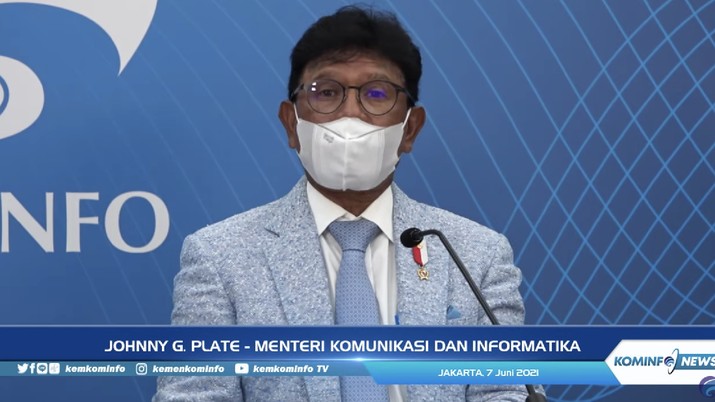 Menteri Komunikasi dan Informatika Johnny G Plate Menteri Komunikasi dan Informatika Johnny G Plate (Tangkapan Layar Youtube Kemkominfo TV)