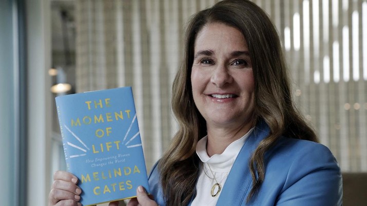 FILE - In this April 18, 2019, file photo, Melinda Gates poses for a photo with her new book, 