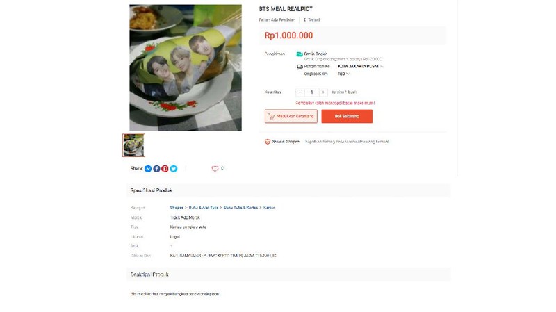 Akun bernama tokojiedd di Shopee menjual produk dengan judul 