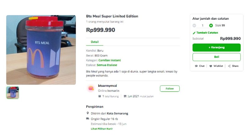 Akun bernama tokojiedd di Shopee menjual produk dengan judul 