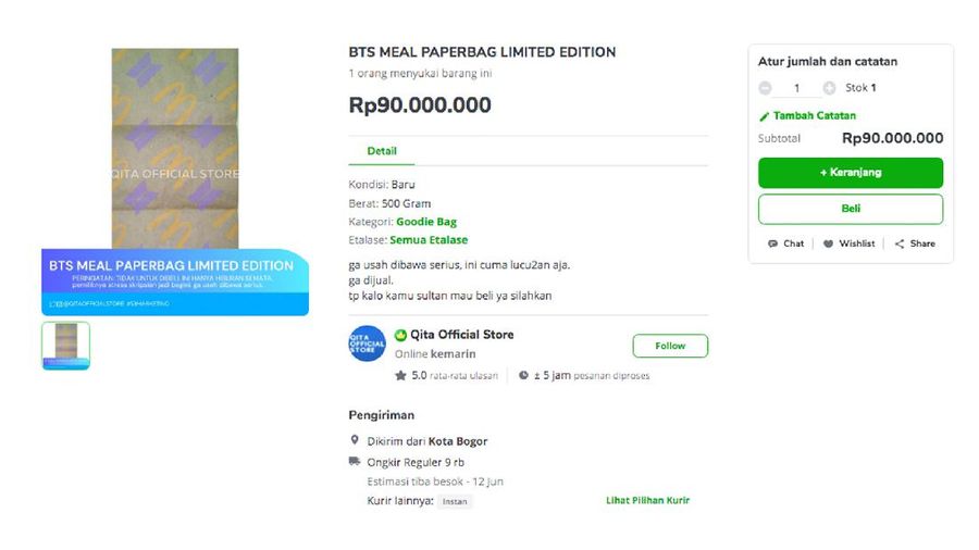 Akun bernama tokojiedd di Shopee menjual produk dengan judul 