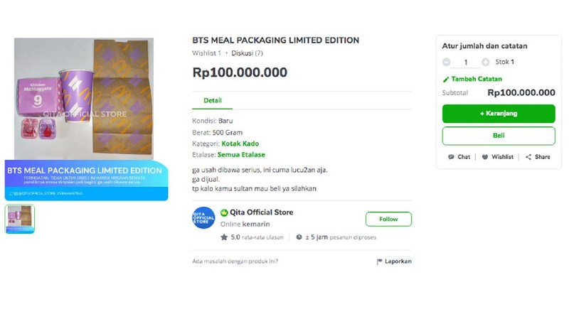 Akun bernama tokojiedd di Shopee menjual produk dengan judul 