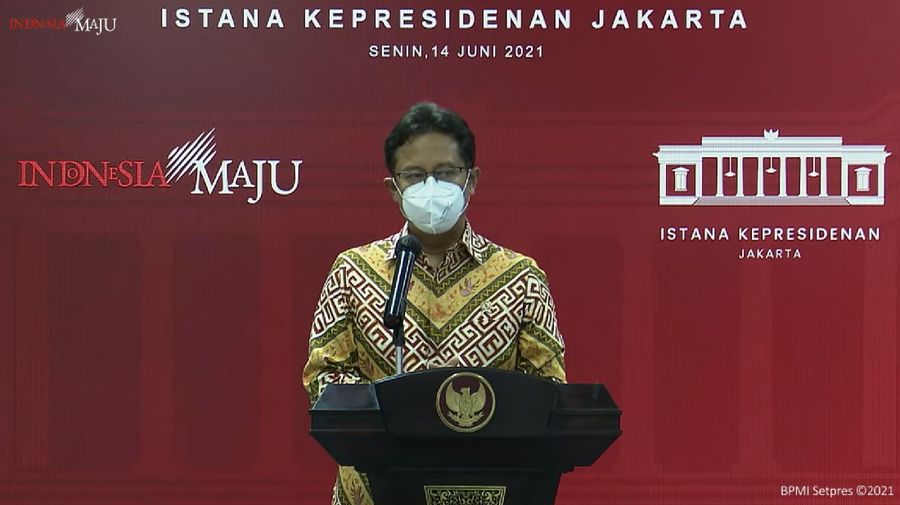 Keterangan Pers Menteri Kesehatan, Kantor Presiden, 14 Juni 2021. (Tangkapan layar Youtube Setpres RI)