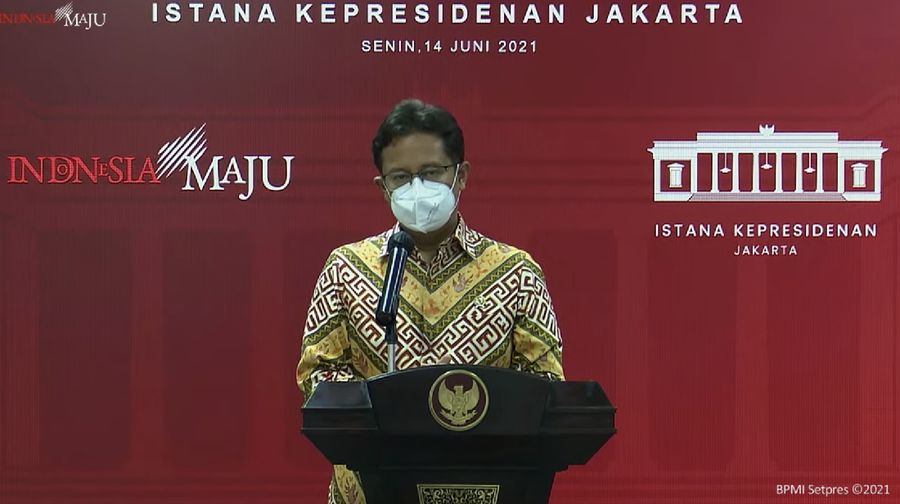 Keterangan Pers Menteri Kesehatan, Kantor Presiden, 14 Juni 2021. (Tangkapan layar Youtube  Setpres RI)