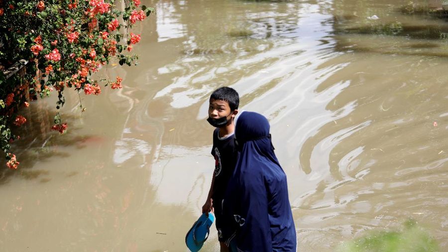 Ilustrasi banjir di Perumahan Bekasi. (CNBC Indonesia/Muhammad Sabki)