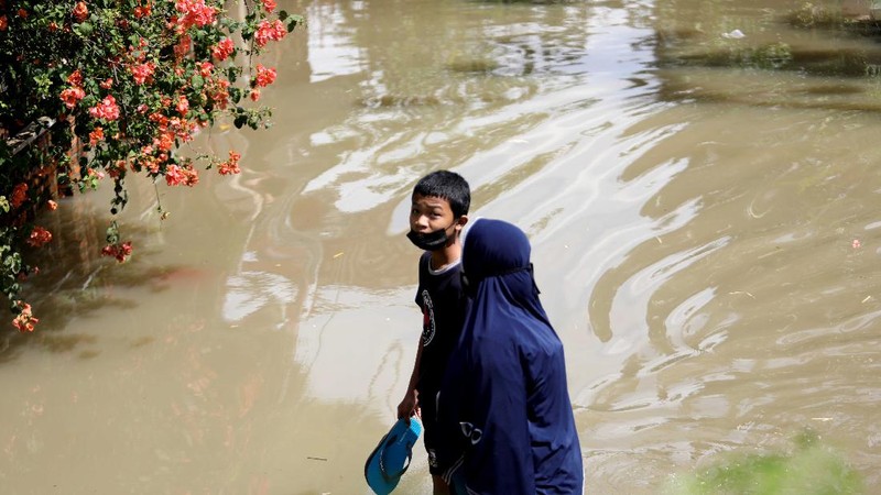 Ilustrasi banjir di Perumahan Bekasi. (CNBC Indonesia/Muhammad Sabki)