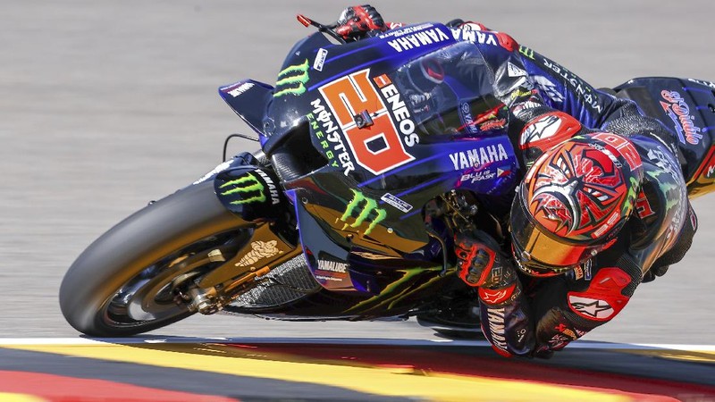 Spain's Marc Marquez of Repsol Honda Team, speeds at a free training session of the MotoGP in Hohenstein-Ernstthal, Germany, Friday, June 18, 2021. (Jan Woitas/dpa via AP)
