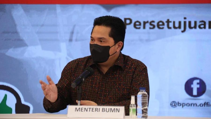 Menteri BUMN, Erick Thohir saat Konferensi Pers tentang Persetujuan Pelaksanaan Uji Klinik (PPUK) Ivermectin. (Dok. Kementerian BUMN)