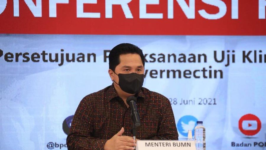 Menteri BUMN, Erick Thohir saat Konferensi Pers tentang Persetujuan Pelaksanaan Uji Klinik (PPUK) Ivermectin. (Dok. Kementerian BUMN) (Dok. Kementerian BUMN)