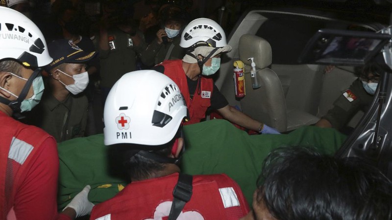 Indonesian Navy personnel prepare for a search rescue operation for victims of the sinking ferry KMP Yunice near Gilimanuk Port on Bali Island, Indonesia, Wednesday, June 30, 2021. Rescuers on Wednesday were searching for people missing in rough seas overnight. (AP Photo/Fauzy Chaniago)