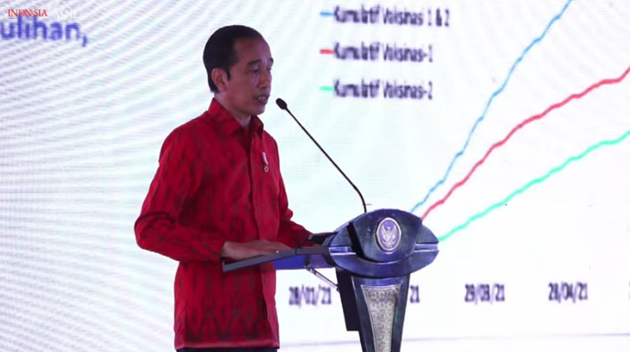 Presiden Joko Widodo Saat Peresmian Pembukaan MUNAS VIII Kamar Dagang dan Industri Indonesia, Kota Kendari, 30 Juni 2021. (Tangkapan Layar Youtube Sekretariat Presiden)