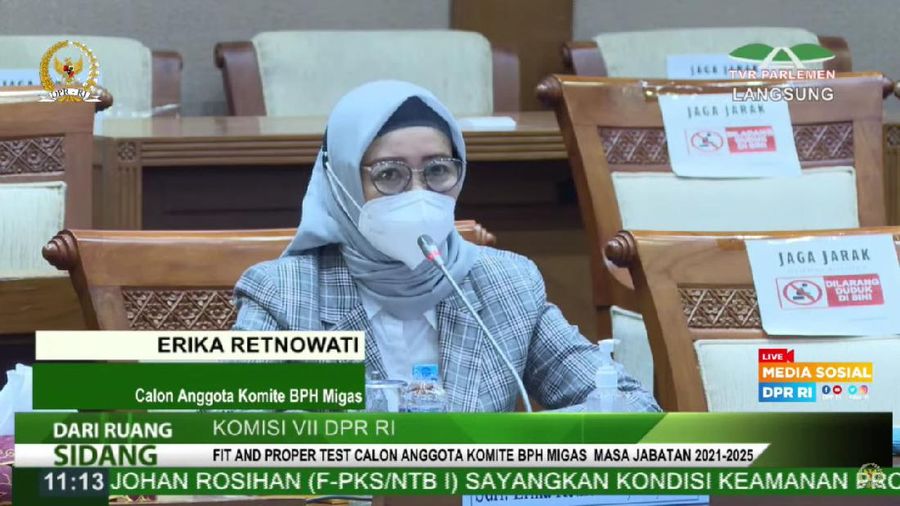 Kepala BPH Migas terpilih Erika Retnowati. (Tangkapan Layar Youtube DPR)