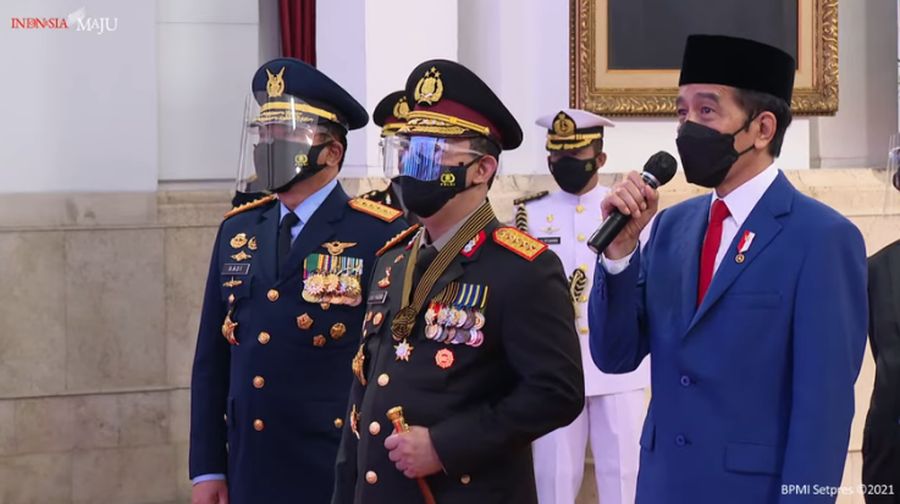 Presiden Joko Widodo dalam Peringatan Ke-75 Hari Bhayangkara Tahun 2021, Istana Negara, 1 Juli 202. (Tangkapan Layar Sekretariat Presiden)