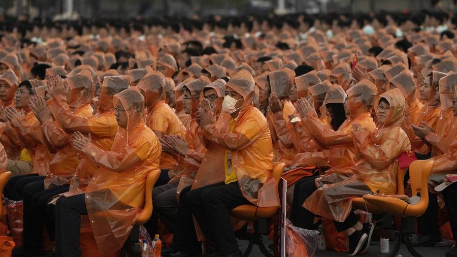 A screen shows Chinese President Xi Jinping speak during a ceremony to mark the 100th anniversary of the founding of the ruling Chinese Communist Party at Tiananmen Square in Beijing Thursday, July 1, 2021. (AP Photo/Ng Han Guan)