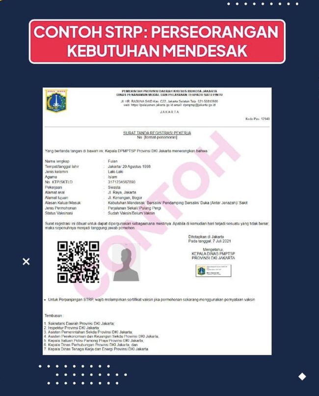 Ini Dia Surat Khusus Strp Bagi Pekerja Dki Saat Ppkm Darurat