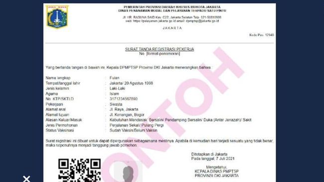 Ini Dia Surat Khusus Strp Bagi Pekerja Dki Saat Ppkm Darurat