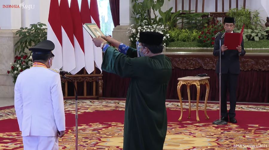 Pelantikan Gubernur dan Wakil Gubernur Jambi Masa Jabatan Tahun 2021-2024, 7 Juli 2021. (Tangkapan layar youtube setpres RI)