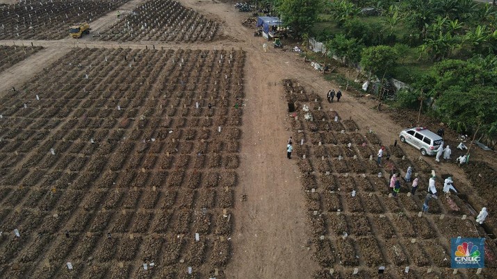 Makam Covid-19 di TPU Rorotan, Jakarta (CNBC Indonesia/Andrean Kristianto)