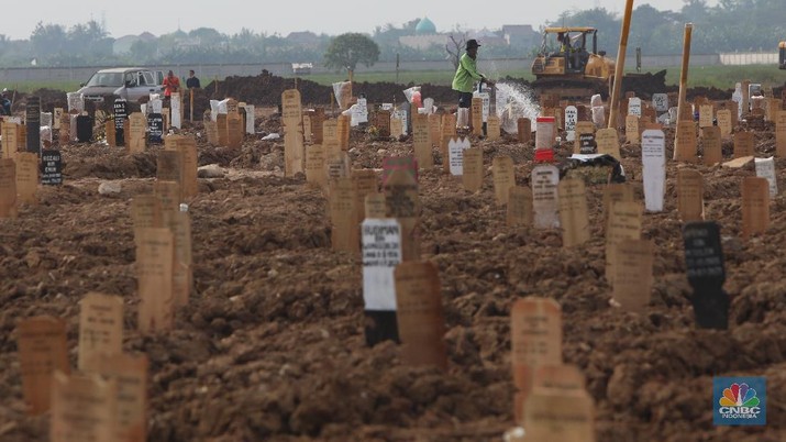 Makam Covid-19 di TPU Rorotan, Jakarta (CNBC Indonesia/Andrean Kristianto)