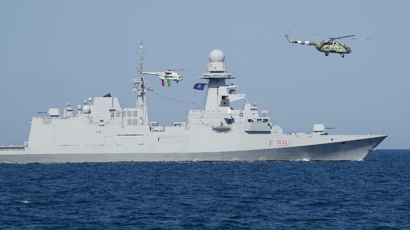 US Navy sailor of destroyer USS Ross Davonne Chestnut from Phoenix, Arizona, left, practices hand-to-hand combat during Sea Breeze 2021 maneuvers,  in the Black Sea, Wednesday, July 7, 2021. Ukraine and NATO have conducted Black Sea drills involving dozens of warships in a show of strong defense ties amid the heightened tensions in the wake of last month's incident with a British destroyer off Crimea. (AP Photo/Efrem Lukatsky)