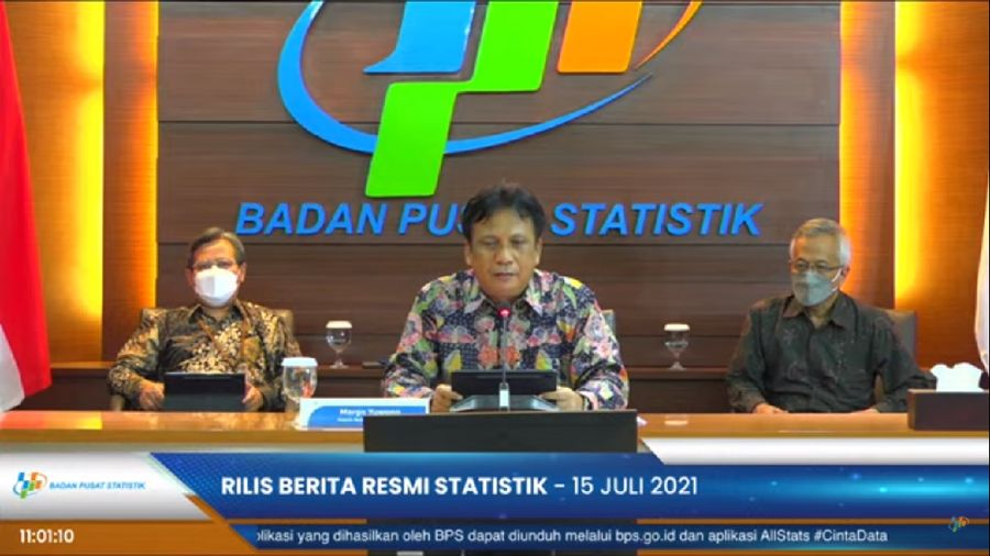 Badan Pusat Statistik (BPS) merilis data: (1) Perkembangan Ekspor dan Impor Indonesia Juni 2021, (2) Perkembangan Upah Pekerja/Buruh Juni 2021, (3) Profil Kemiskinan di Indonesia Maret 2021, dan (4) Tingkat Ketimpangan Pengeluaran Penduduk Indonesia Maret 2021. (Tangkapan Layar Youtube BPS)