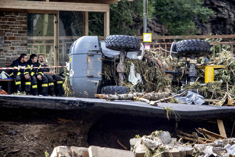 APTOPIX Germany Europe Weather Destroyed houses are seen close to the Ahr river in Schuld, Germany, Thursday, July 15, 2021. Due to heavy rain falls the Ahr river dramatically went over the banks the evening before. People have died and dozens of people are missing in Germany after heavy flooding turned streams and streets into raging torrents, sweeping away cars and causing some buildings to collapse. (AP Photo/Michael Probst)