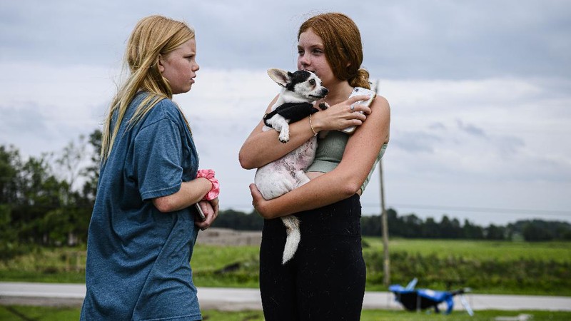 Damage left after a tornado touched down in a neighborhood of Barrie, Ontario, on Thursday, July 15, 2021. (Christopher Katsarov/The Canadian Press via AP)