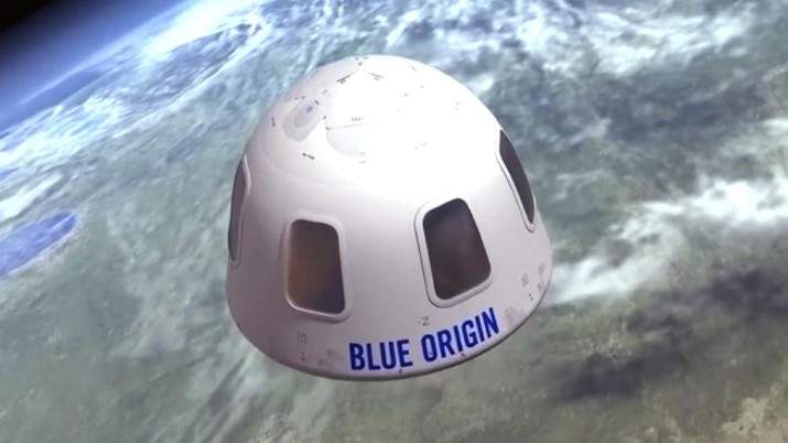 FILE - This undated image provided by Blue Origin shows an illustration of the capsule that will be used to take tourists into space. Blue Origin announced Thursday, July 15, 2021, that instead of an auction winner launching with founder Jeff Bezos on Tuesday, Oliver Daemen, 18, will be on board. The company said he'll be the first paying customer, but did not disclose the cost of his ticket. (Blue Origin via AP)