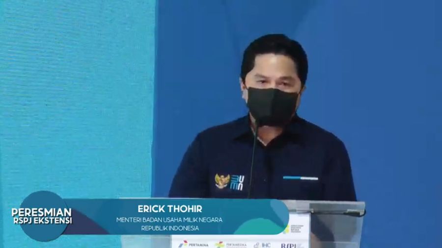 Menteri BUMN Erick Thohir saat Peresmian RSPJ Extensi Arafah Asrama Haji Embarkasi Jakarta. (Tangakapan Layar Youtube pertamedika training)