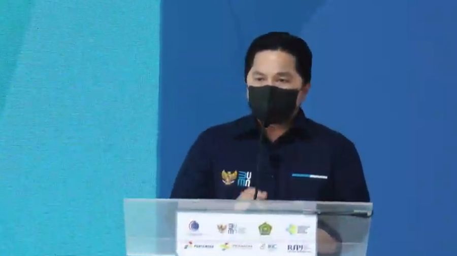 Menteri BUMN Erick Thohir saat Peresmian RSPJ Extensi Arafah Asrama Haji Embarkasi Jakarta. (Tangakapan Layar Youtube pertamedika training)