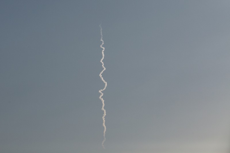 This photo provided by Blue Origin, Blue Origin's New Shepard rocket sits on a spaceport launch pad near Van Horn, Texas, Tuesday, July 20, 2021. The rocket that is scheduled to launch later this morning will carry passengers Jeff Bezos, founder of Amazon and space tourism company Blue Origin, his brother Mark Bezos, Oliver Daemen and Wally Funk. (Blue Origin via AP)