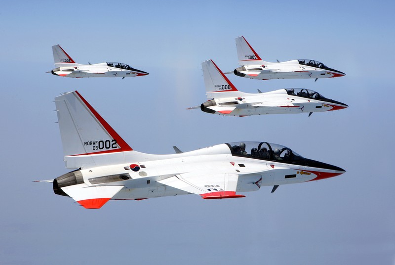 South Korea's first supersonic trainer jet, T-50, performs during Air Power Day at the U.S. airbase in Osan, south of Seoul, South Korea, Sunday, Oct. 12, 2008. The Air Power Day is not only a demonstration of U.S. Air Power, but also the U.S. partnership with the South Korea Air Force. The event was part of an annual ceremony to open the U.S. airbase to South Korean people. (AP Photo/ Lee Jin-man)