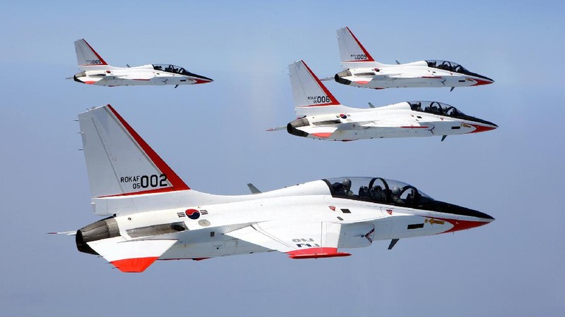 South Korea's first supersonic trainer jet, T-50, performs during Air Power Day at the U.S. airbase in Osan, south of Seoul, South Korea, Sunday, Oct. 12, 2008. The Air Power Day is not only a demonstration of U.S. Air Power, but also the U.S. partnership with the South Korea Air Force. The event was part of an annual ceremony to open the U.S. airbase to South Korean people. (AP Photo/ Lee Jin-man)