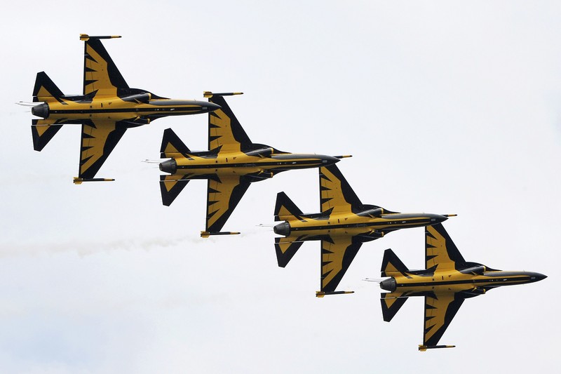 South Korea's first supersonic trainer jet, T-50, performs during Air Power Day at the U.S. airbase in Osan, south of Seoul, South Korea, Sunday, Oct. 12, 2008. The Air Power Day is not only a demonstration of U.S. Air Power, but also the U.S. partnership with the South Korea Air Force. The event was part of an annual ceremony to open the U.S. airbase to South Korean people. (AP Photo/ Lee Jin-man)