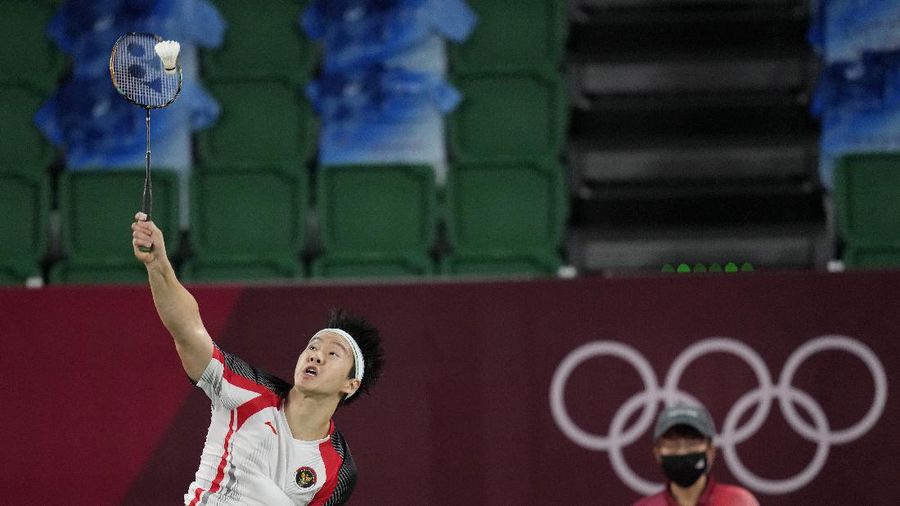Kevin Sanjaya Sukamuljo dan Marcus Fernaldi Gideon di Olimpiade Tokyo 2020. (AP/Dita Alangkara)