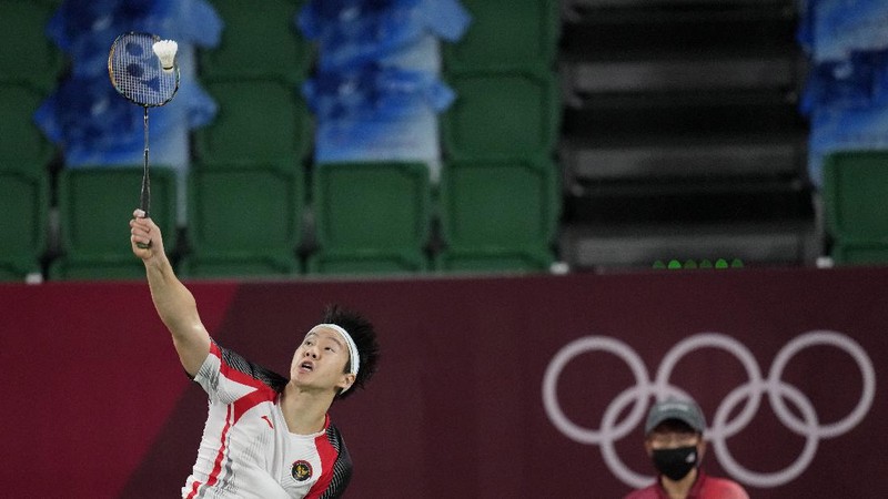 Kevin Sanjaya Sukamuljo dan Marcus Fernaldi Gideon di Olimpiade Tokyo 2020. (AP/Dita Alangkara)
