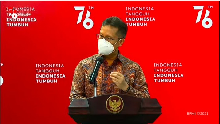 Menteri Kesehatan Budi Gunadi Sadikin dalam keterangan pers dari Kantor Presiden, Senin (26/7/2021).