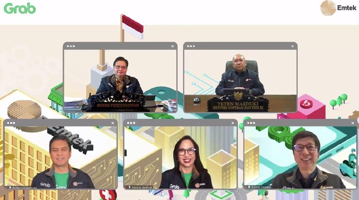Peresmian Kerja Sama Strategis Grab dan Emtek Berdayakan UMKM di Ekosistem Digital” secara virtual di Jakarta, Senin (26/7/2021). (Dok: tangkapan layar Garb) Peresmian Kerja Sama Strategis Grab dan Emtek Berdayakan UMKM di Ekosistem Digital” secara virtual di Jakarta, Senin (26/7/2021). (Dok: tangkapan layar Garb)