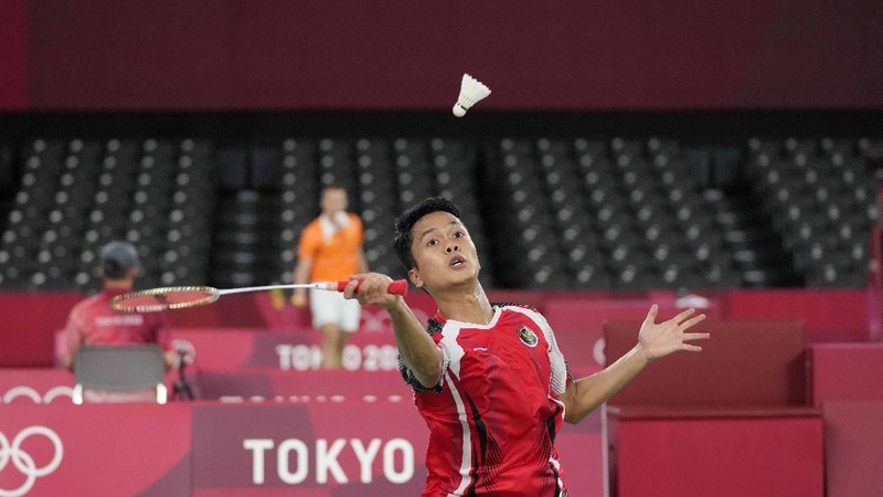 Anthony Ginting di ajang Olimpiade Tokyo 2020. (AP/Dita Alangkara)