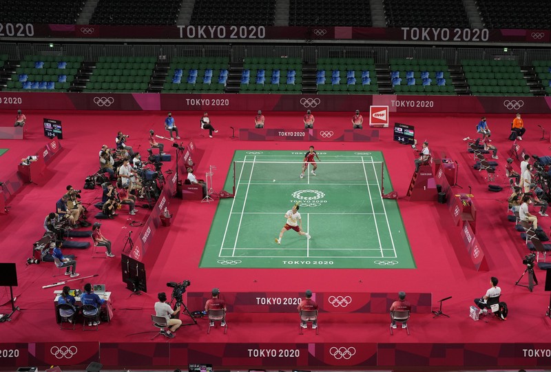 Anthony Ginting di ajang Olimpiade Tokyo 2020. (AP/Dita Alangkara)