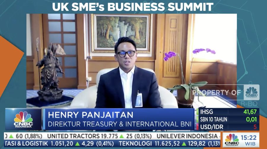 Direktur Treasury & International BNI Henry Panjaitan dalam acara UMKM Go Global Bersama BNI. (Dok: Tangkapan layar CNBC Indonesia TV)