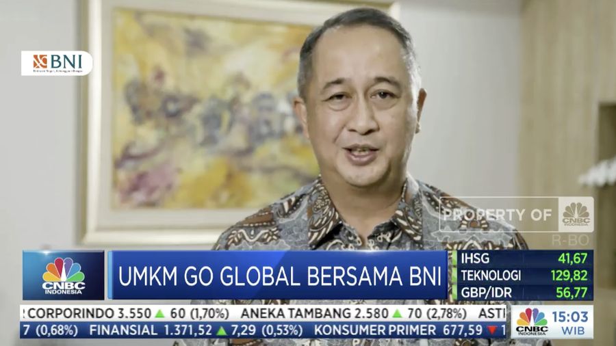 Direktur Utama BNI Royke Tumilaar dalam acara UMKM Go Global Bersama BNI. (Dok: Tangkapan layar CNBC Indonesia TV)