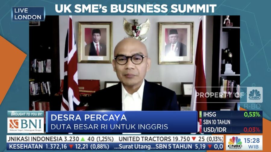 Dubes RI Untuk Inggris Desra Percaya dalam acara UMKM Go Global Bersama BNI. (Dok: Tangkapan layar CNBC Indonesia TV)